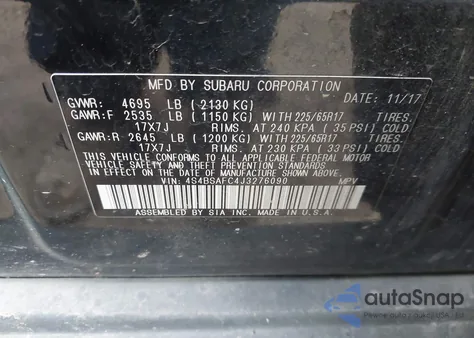 2018 Subaru Outback 2.5I Premium from USA, damaged, VIN 4S4BSAFC4J3276090